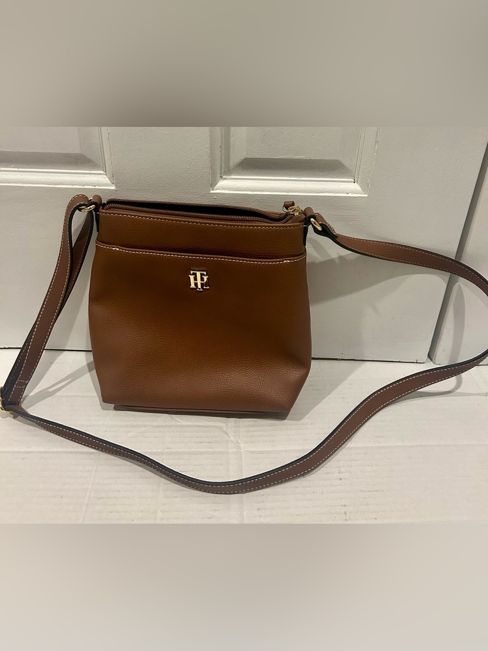 Tommy Hilfiger Cognac Crossbody Bag with Gold Logo